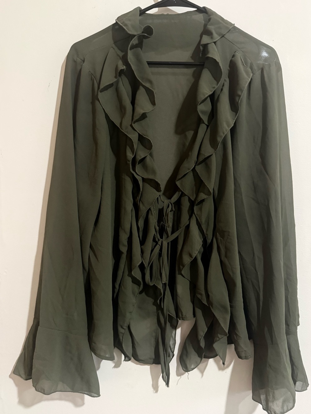 Olive Ruffle Tie-Front Blouse for Women